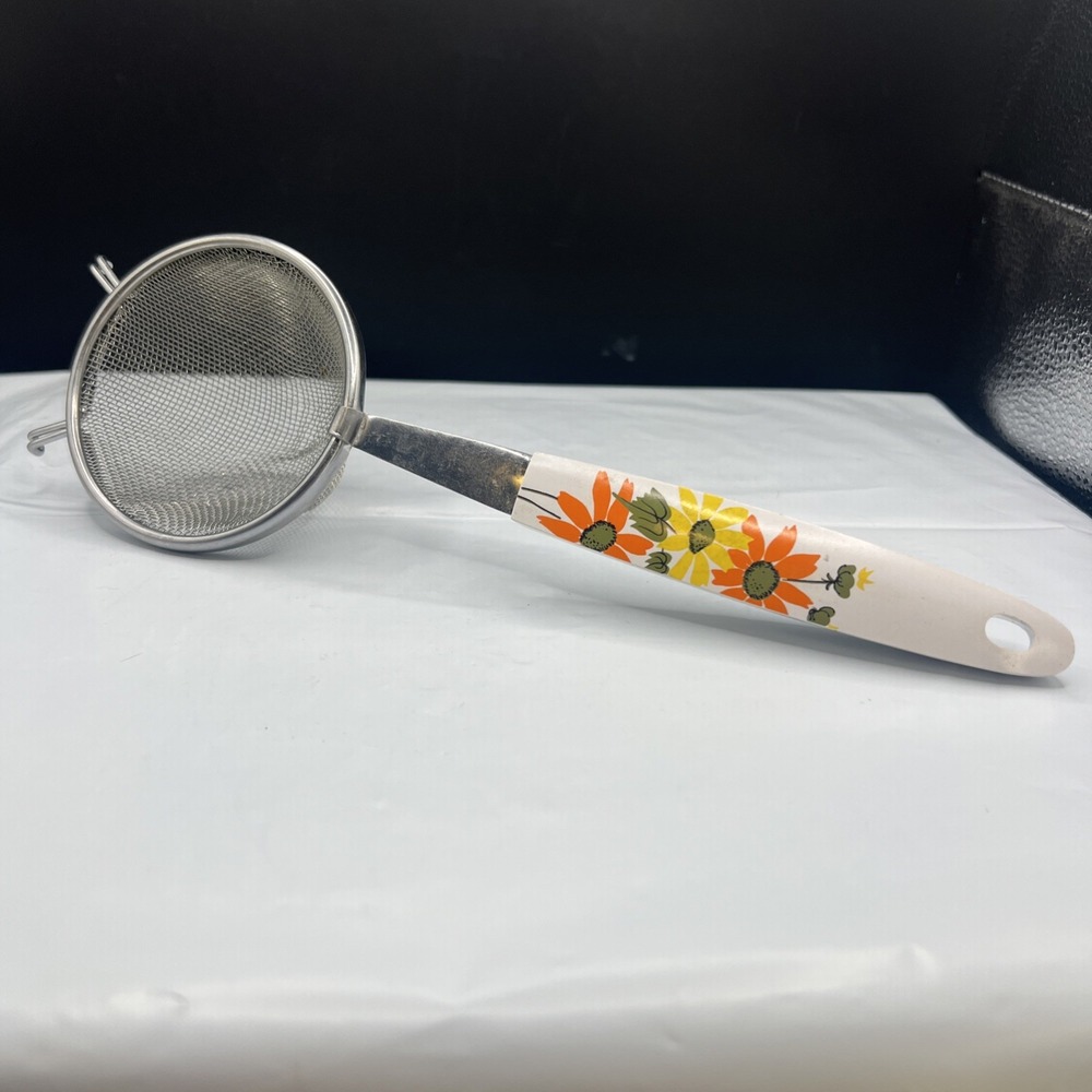 Vintage Ekco Sunflower Country Garden Mesh Tea Strainer Sifter Melamine Handle